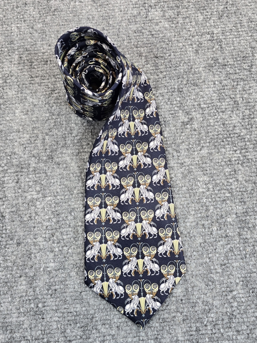 Mercedes High Fashion Mens Silk Tie Navy Gold Lion Novelty Pattern 3.75"